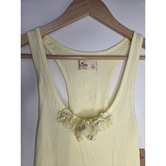 NWT Y2K Vtg Hollister Ribbed Tank Top Navy Size L Chiffon Floral Scoop Neck - Picture 3 of 5